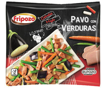 Salteado de pavo con brotes de cebolla, judias verdes, zanahoria y berenjena FRIPOZO de El Pozo 400 g.
