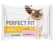 Alimento húmedo para gatos, Sensitive en salsa PERFECT FIT 4 x 85 g.