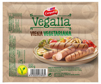 Salchichas vegetarianas tipo Viena cocidas y ahumadas, elaboradas sin carne y sin gluten CAMPOFRÍO Vegalia 200 g.
