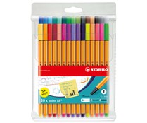 Rotulador punta fina STABILO point 88 - Estuche de 30 unidades (25 colores estándar + 5 colores neón)