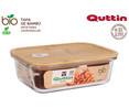 Recipiente hermético rectangular fabricado en vidrio con tapa de bambú y válvula de vapor, 1 litro, Bio QUTTIN.