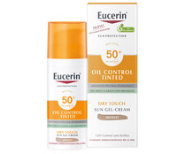 Crema solar facial con textura gel, tono medio y FPS 50+ (muy alto) EUCERIN Oil control tinted 50 ml.