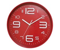 Reloj de pared, 30 cm de diámetro, color rojo, ACTUEL.