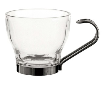 3 tazas de café de vidrio con asa de acero inox., 10,8cl. LUMINARC. 3 tazas de café de vidrio con asa de acero inox., 10,8cl. LUMINARC.