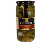 Pepinillos medianos especiados al vinagre de vino RIOVERDE frasco de 380 g.