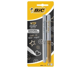 2 marcadores permanetes, con media grosor 1.1mm, tinta colores oro y plata BIC Marking colors. 2 marcadores permanetes, con media grosor 1.1mm, tinta colores oro y plata BIC Marking colors.