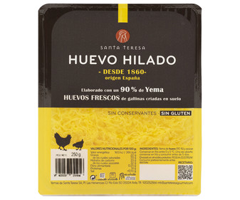 Huevo hilado elaborado con un 90% de yema y sin gluten SANTA TERESA 250 g. Huevo hilado elaborado con un 90% de yema y sin gluten SANTA TERESA 250 g.