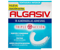 Almohadillas adhesivas de triple acción y fijación extra para la dentatura inferior ALGASIV 18 uds.