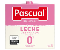 Leche  desnatada 0% materia grasa PASCUAL 6 x 1l.
