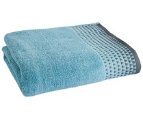 Toalla de baño 100% algodón color azul con cenefa triángulos, 500g/m² ACTUEL.