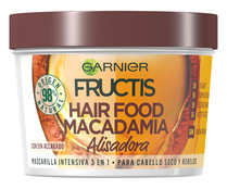 Mascarilla capilar alisante, con macadamia para cabello seco y rebelde FRUCTIS Hair food de Garnier 390 ml.