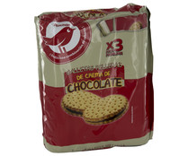 Galletas rellenas de chocolate PRODUCTO ALCAMPO pack de 3 paquetes de 250 gr,