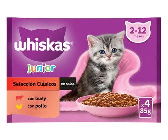 Pienso húmedo para gatos bolsa junior carne gelatina WHISKAS 4x85 gr. Pienso húmedo para gatos bolsa junior carne gelatina WHISKAS 4x85 gr.