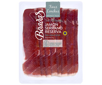 Jamón serrado reserva, con curación mínima de 12 meses y cortado en finas lonchas BOADAS 110 g.