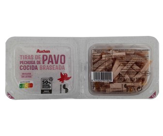 Pechuga de pavo cocida y braseada, cortada en tiras y elaborada sin gluten y sin lactosa PRODUCTO ALCAMPO 2 x 100 g. Pechuga de pavo cocida y braseada, cortada en tiras y elaborada sin gluten y sin lactosa PRODUCTO ALCAMPO 2 x 100 g.