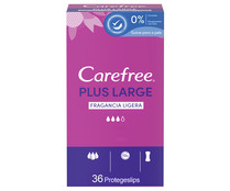 Salvaslips extra largos y super absorbentes, con fragancia ligera CAREFREE Plus large 36 uds.