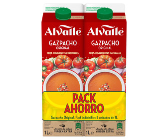 Gazpacho receta original, elaborado con ingredientes 100% naturales ALVALLE 2 x 1 l. Gazpacho receta original, elaborado con ingredientes 100% naturales ALVALLE 2 x 1 l.