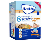 Papilla en polvo de 8 cereales con galleta María a partir de 6 meses NUTRIBÉN 600 g.