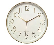Reloj de pared, 30 cm de diámetro, colores blanco y dorado, ACTUEL.