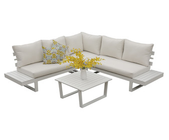 Conjunto de jardín compuesto por 2 sofás de 2 plazas sin brazos y con mesa lateral, sillón esquinero sin brazos y mesa de centro,KACTUS REPUBLIC. Conjunto de jardín compuesto por 2 sofás de 2 plazas sin brazos y con mesa lateral, sillón esquinero sin brazos y mesa de centro,KACTUS REPUBLIC.
