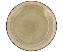 Plato de postre de gres color marrón natural con diseño en espiral, 19 cm. de diámetro, Vita QUID.
