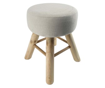 Taburete con patas de madera de pino y asiento de poliéster, color beige, 30x40 cm, ACTUEL. Taburete con patas de madera de pino y asiento de poliéster, color beige, 30x40 cm, ACTUEL.