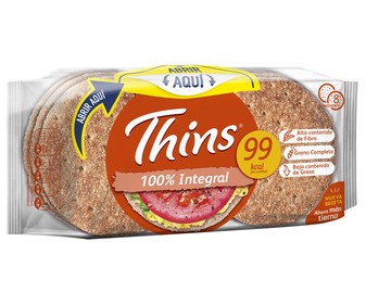 Pan para sándwich 100 % integrales THINS 310 g. Pan para sándwich 100 % integrales THINS 310 g.