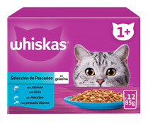 Pienso húmedo para gato bolsa pescado gelatina WHISKAS 12x85 gr.