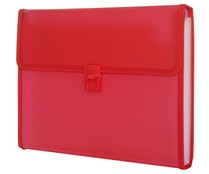 Carpeta clasificadora de polipropileno rojo, de tamaño folio, con fuelle, 12 bolsas separadoras y cierre automático GRAFOPLÁS.