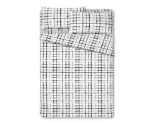 Juego de sábanas para cama de 160cm., 4 piezas, 48% algodón, diseño cuadros color blanco y negro, ACTUEL.