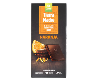 Chocolate 70% cacao negro y naranja ecológico INTERMÓN OXFAM TIERRA MADRE100 g. Chocolate 70% cacao negro y naranja ecológico INTERMÓN OXFAM TIERRA MADRE100 g.