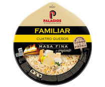 Pizza familiar de masa fina y crujiente a los 4 quesos PALACIOS 560 g.
