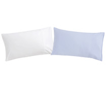 Pack de 2 fundas de almohada 100% algodón, color blanco y azul, 120x60cm. PISPAS.