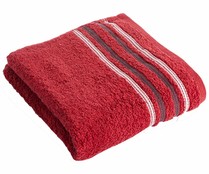 Toalla de ducha 100% algodón color rojo con cenefa pespunte, 360g/m² ACTUEL.