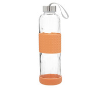 Botella de vidrio 0,6 litros con funda de silicona color melocotón, QUID.