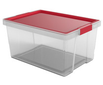 Caja de ordenación con tapa en color rojo, 35 litros de capacidad, TATAY.