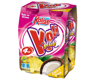 Yogur líquido con coco y piña, sin gluten y bajo en grasa KALISE Kaliglub 4 x 165 ml. Yogur líquido con coco y piña, sin gluten y bajo en grasa KALISE Kaliglub 4 x 165 ml.