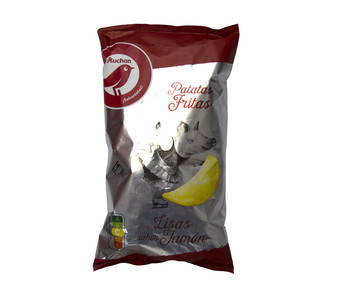 Patatas fritas lisas con sabor a jamón PRODUCTO ALCAMPO bolsa de 160 g. Patatas fritas lisas con sabor a jamón PRODUCTO ALCAMPO bolsa de 160 g.