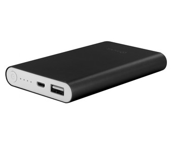 Batería externa con carga inalámbrica MUVIT, 10000 mAh, 2 puertos USB 2A, cable USB-Micro USB.