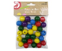 Pack de 30 cuentas de madera de colores 20mm. PRODUCTO ALCAMPO.