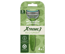 Maquinilla de afeitar desechable con cabezal flexible de 3 hojas WILKINSON Xtreme 3 eco green 4 uds.
