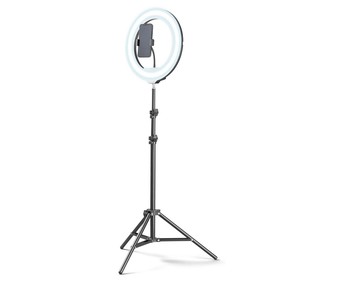 Aro de luz con trípode CELLULAR LINE SELFIERINGPROK, anillo Led 13'', altura 1,60m, 3 modos de iluminación, mando Bluetooth.