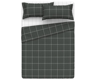Juego de sábanas 100% algodón con diseño de cuadros color gris oscuro para cama de 180cm., ACTUEL. Juego de sábanas 100% algodón con diseño de cuadros color gris oscuro para cama de 180cm., ACTUEL.