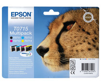 Pack de 4 cartuchos de tinta EPSON T0715 negro, cian, magenta y amarillo.