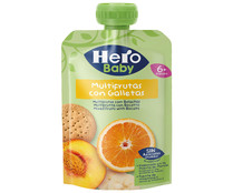 Bolsita de frutas (naranja, plátano y melocotón) con galleta, a partir de 6 meses HERO 100 g.