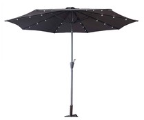 Parasol de jardín 3m con luz LED en las varillas y panel solar, fabricado en aluminio y políester color gris, IKUNIK.