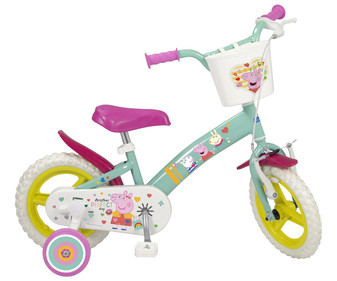 Bicicleta infantil con ruedas de 12" (30,48cm), ruedines y cestita delantera, diseño PEPPA PIG. Bicicleta infantil con ruedas de 12" (30,48cm), ruedines y cestita delantera, diseño PEPPA PIG.