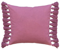 Cojín  color rosa o gris con borlas laterales, 45x45cm 100% algodón, TEXTIL HOGAR.