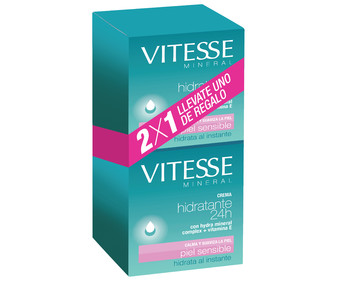 Crema facial hidratante 24 horas especial para piel sensible VITESSE Mineral 2 x 50 ml.