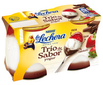 Yogur natural con fresa y chocolate LA LECHERA Trio de sabor 2 x 120 g.